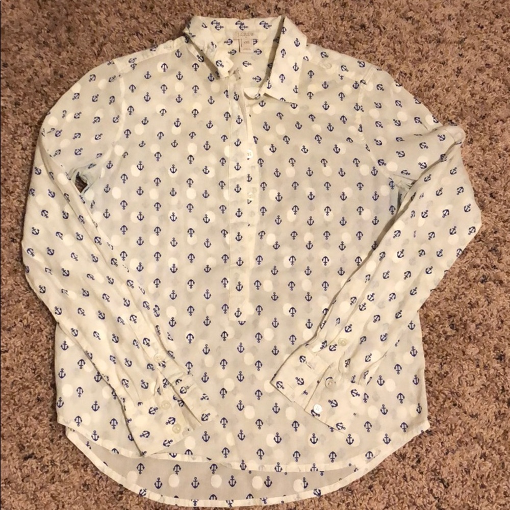 J. Crew XXS Blue and Off White Anchor Popover Top